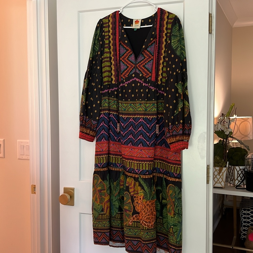 Farm Rio Tapestry Split Neck Midi Dress